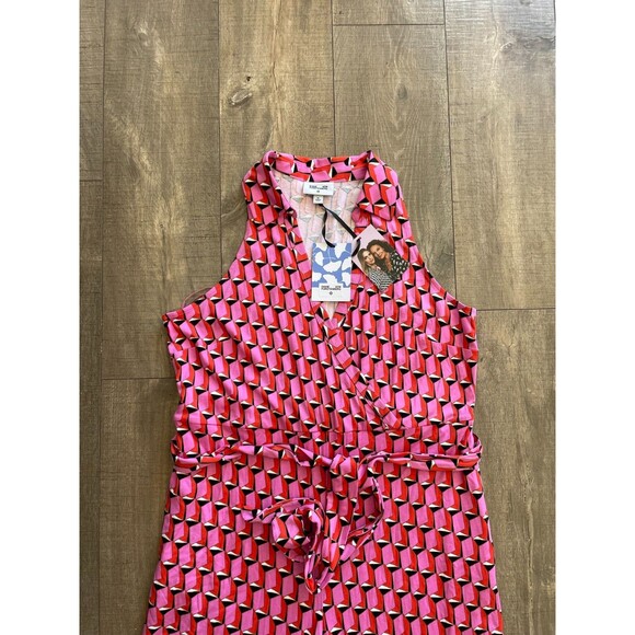 NWT Diane von Furstenberg Collared Sleeveless Pink Geo Jumpsuit Size XL Summer - Picture 5 of 16